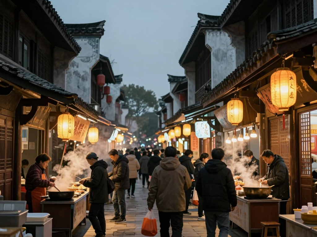 西安传统菜市场老巷美食氛围