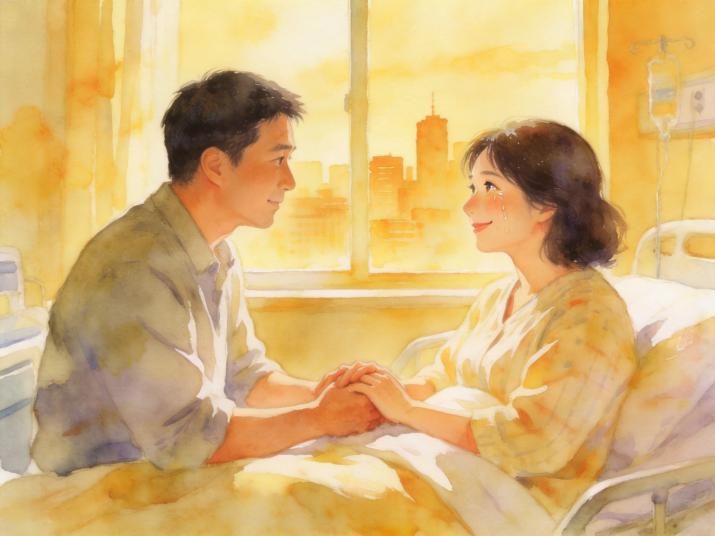 夫妻紧握双手