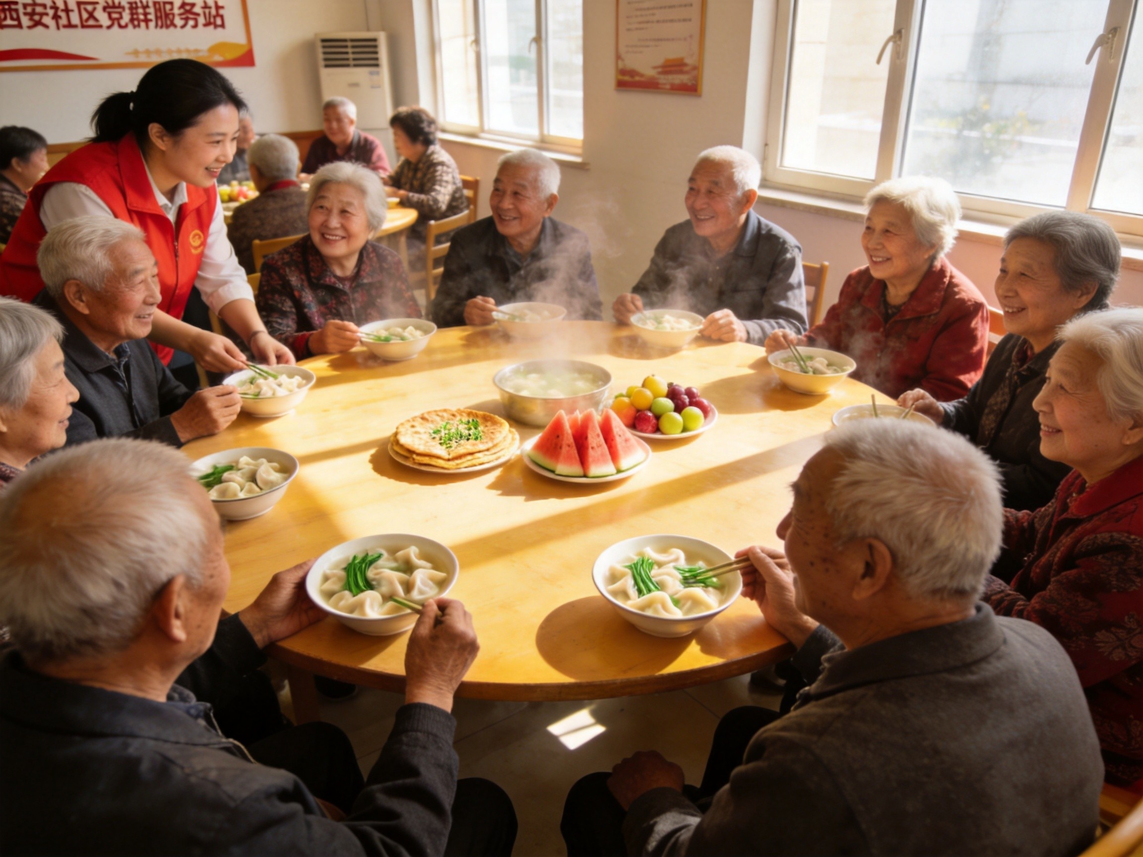 西安社区把老人"请出来"吃饭：这顿饭比过年还热闹